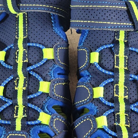 Falls Creek Navy and Lime Green Velcro Strap Closed Toe Bungee Jack Sandals Sz 2 - Picture 3 of 16